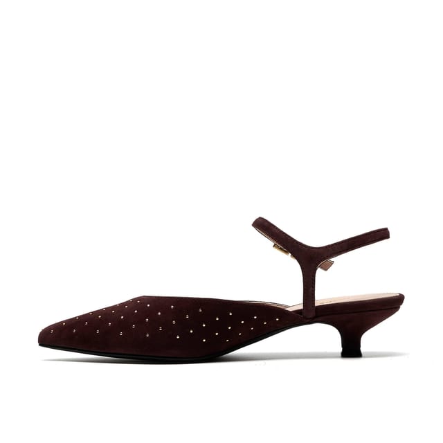 Clarks Clarks Women's Pisa Stud Brown Suede Court Shoes, Sling Back - 2