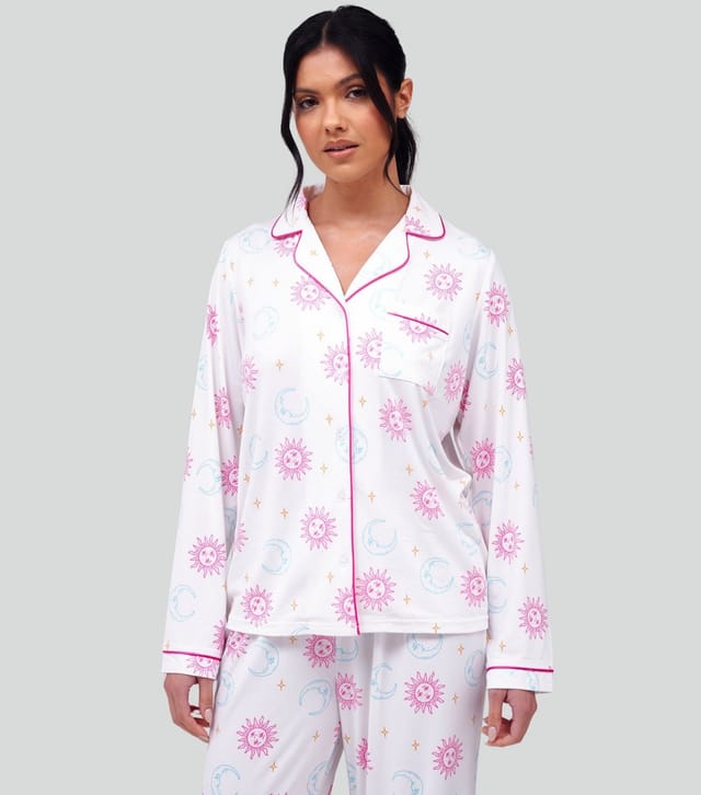 Loungeable Women's White Celestial Print Long Sleeve Shirt and Trousers Pyjama Set Loungeable New Look - 3