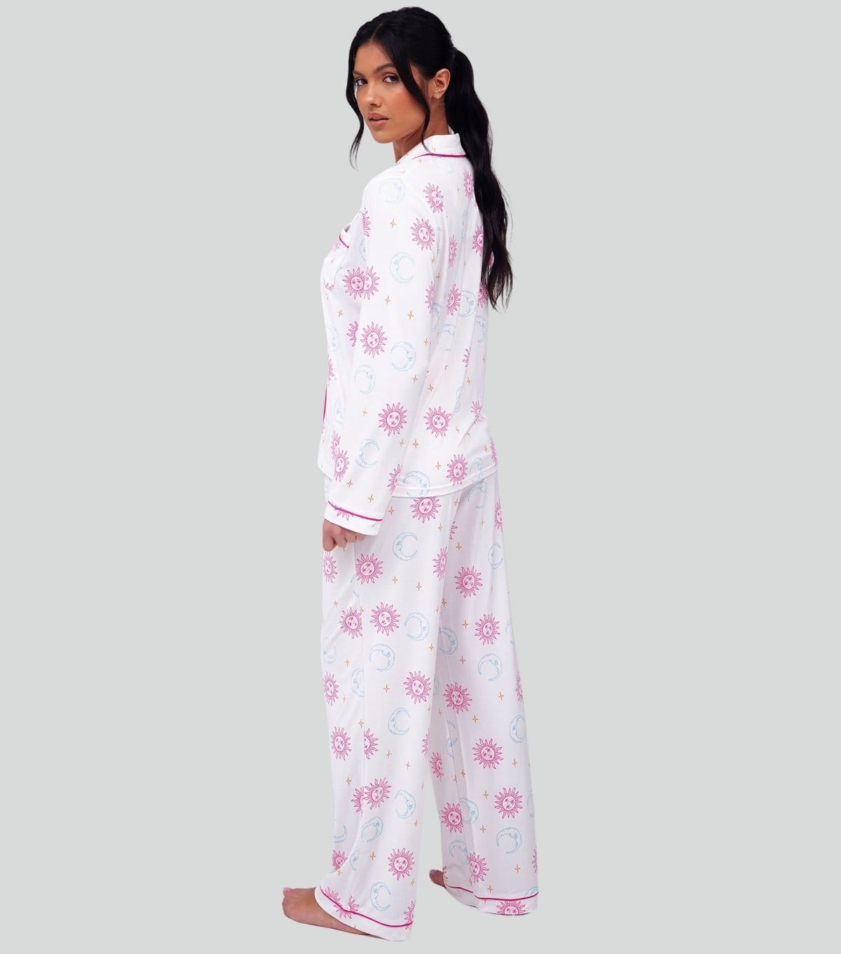 Loungeable Women's White Celestial Print Long Sleeve Shirt and Trousers Pyjama Set Loungeable New Look - 4