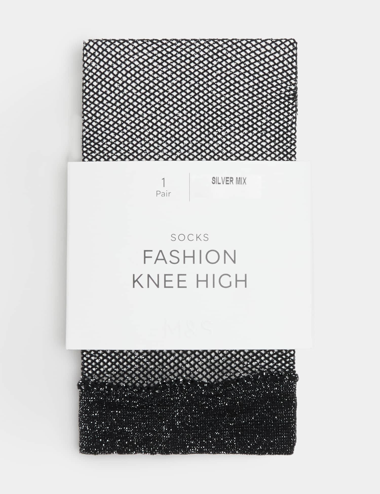 Marks & Spencer M&S Sparkle Fishnet Knee Highs Silver Mix