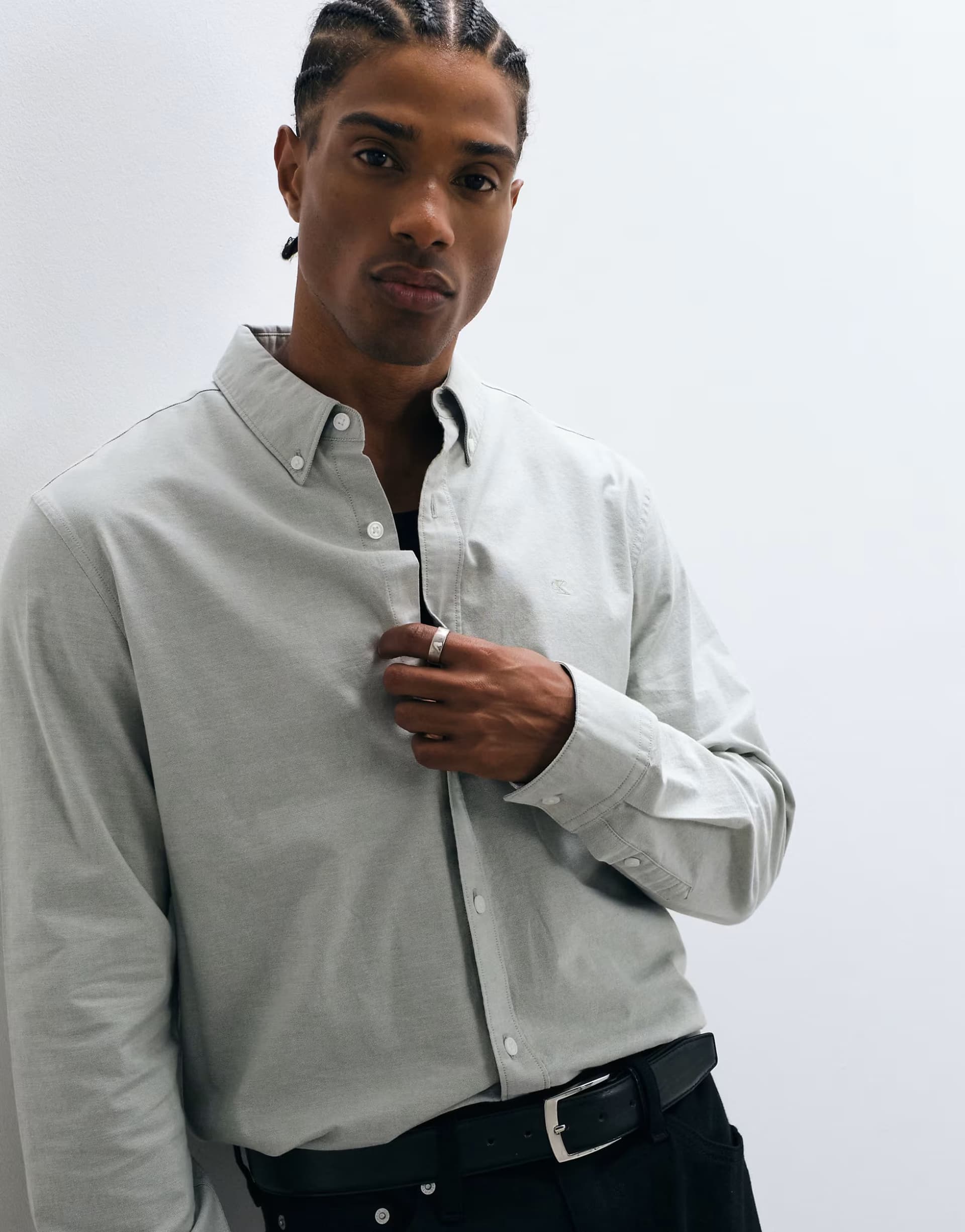 ASOS Calvin Klein Jeans classic long sleeve oxford shirt in pale green