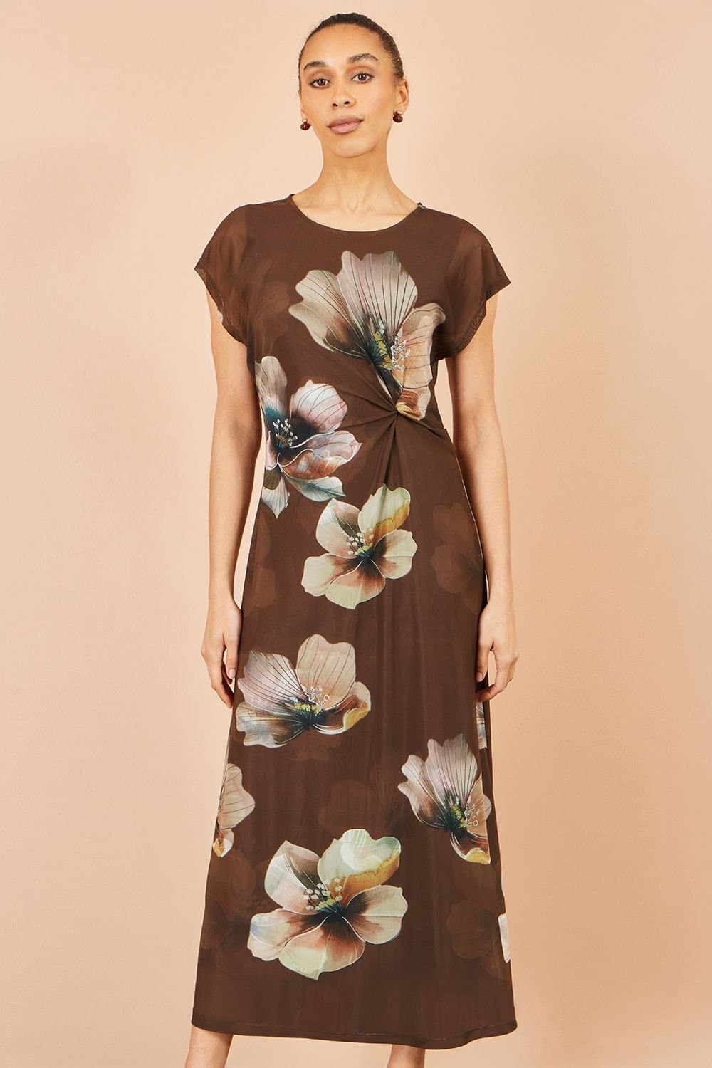 Yumi Yumi Women's Mesh Floral Midi Dress in Brown