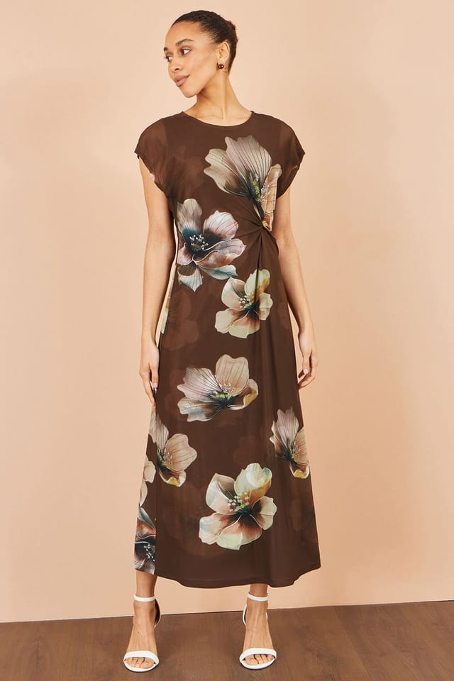 Yumi Yumi Women's Mesh Floral Midi Dress in Brown - 2