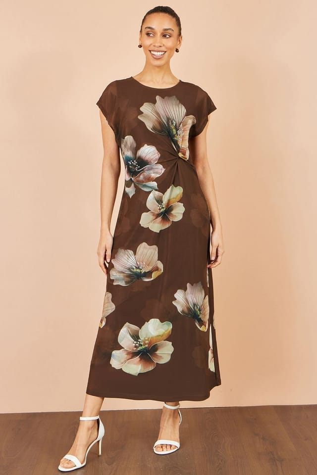 Yumi Yumi Women's Mesh Floral Midi Dress in Brown - 3