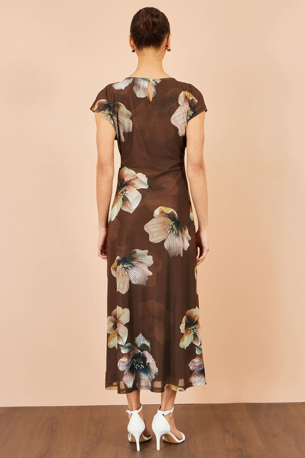 Yumi Yumi Women's Mesh Floral Midi Dress in Brown - 4