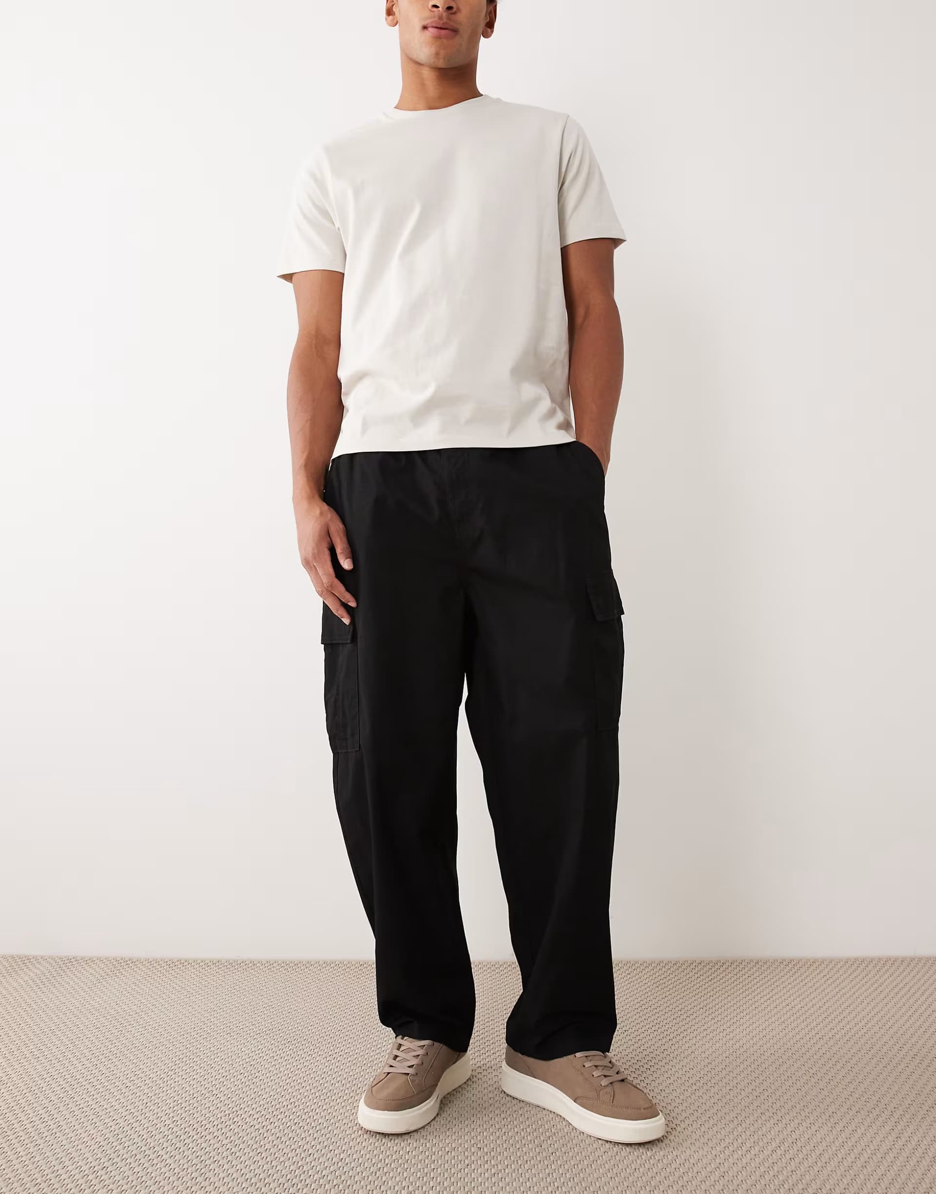 ASOS Jack & Jones barrel fit cargo trouser in black