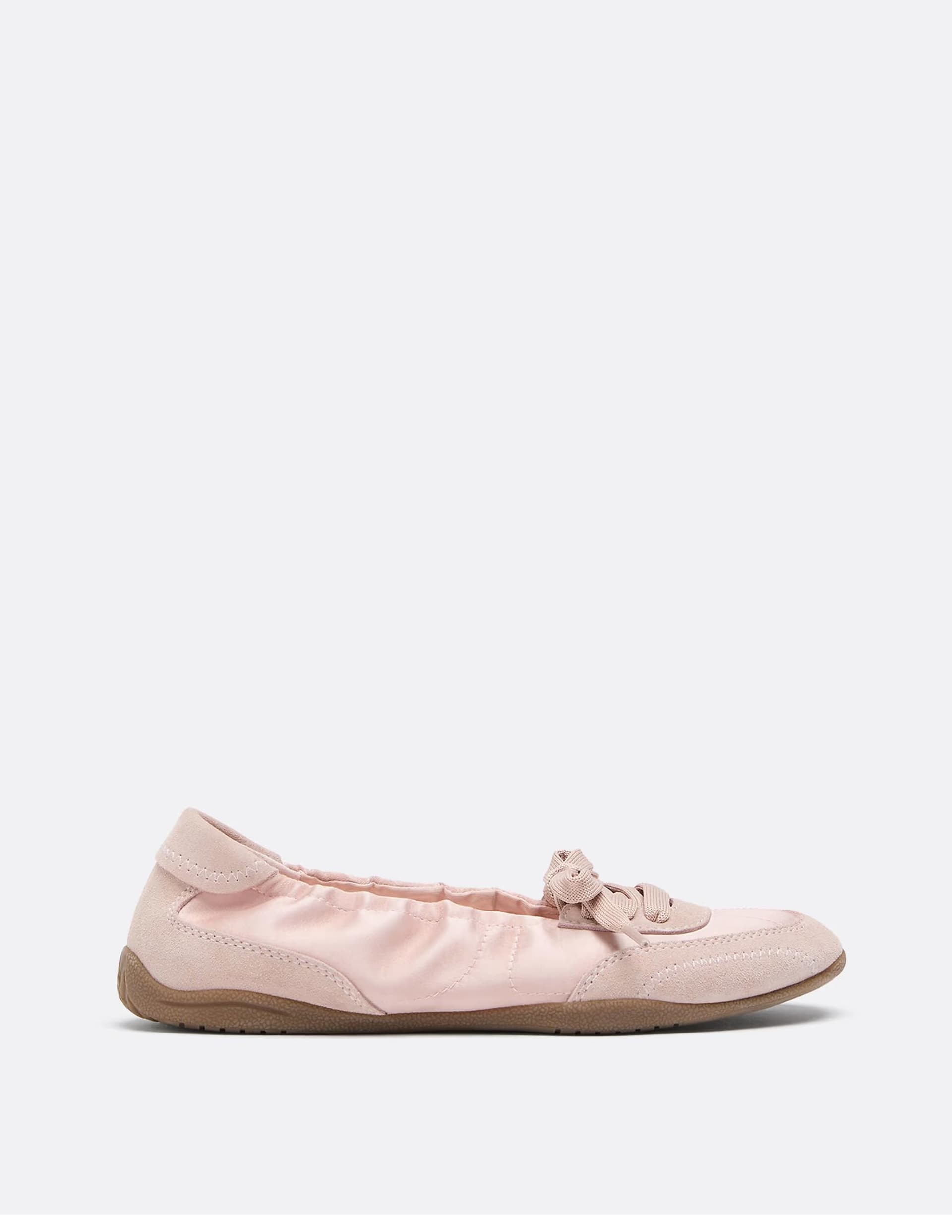 ASOS ASOS Pink Suede Ballet Flats with Leather Details