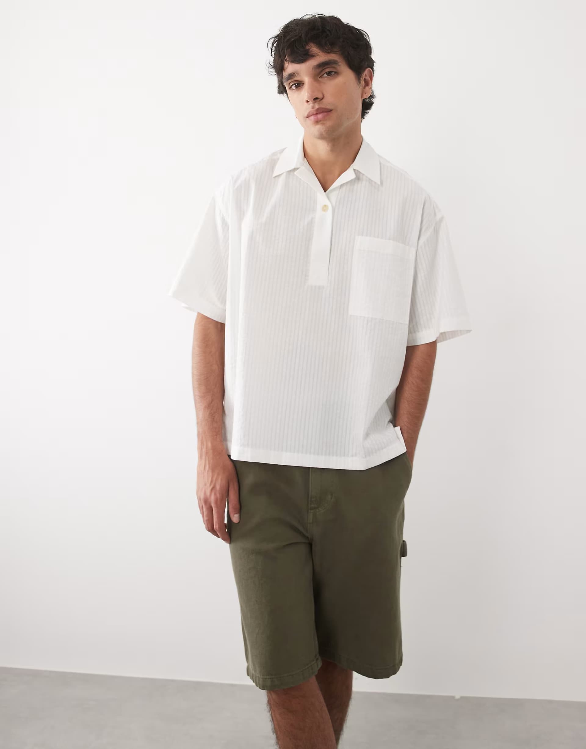 ASOS ASOS DESIGN oversized revere sheer stripe shirt in white
