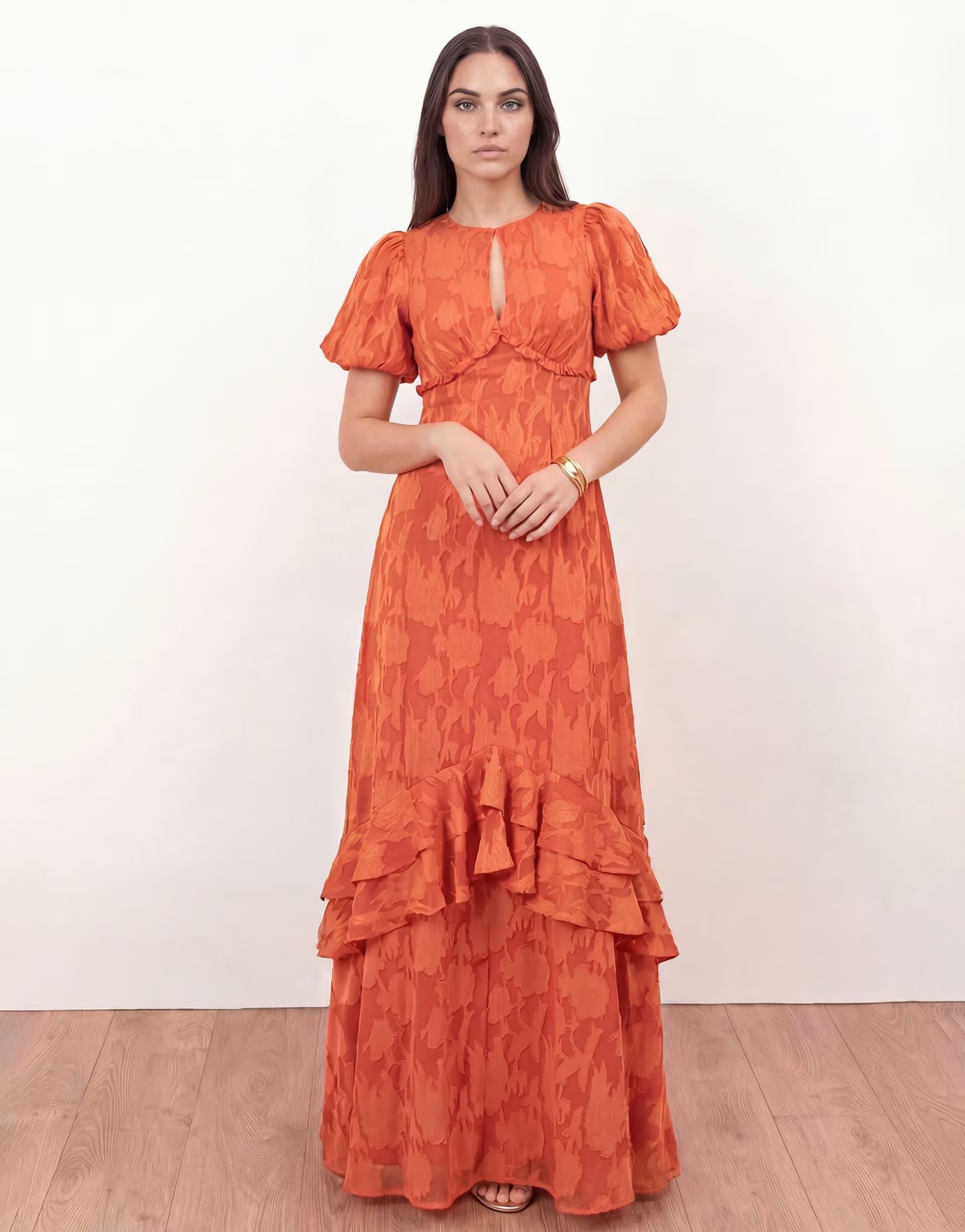ASOS Anaya Floral burnout short sleeve maxi dress in spiced orange