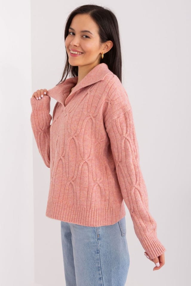 Love Lace Love Lace Women's Variegated Acrylic Long Sleeve Collared Sweater in Pink - 2