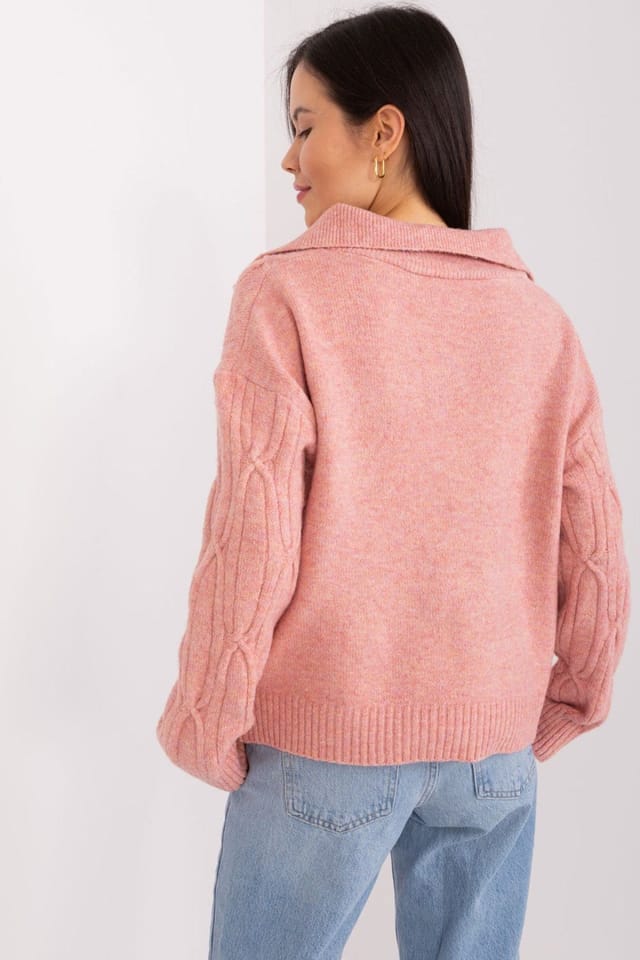 Love Lace Love Lace Women's Variegated Acrylic Long Sleeve Collared Sweater in Pink - 3