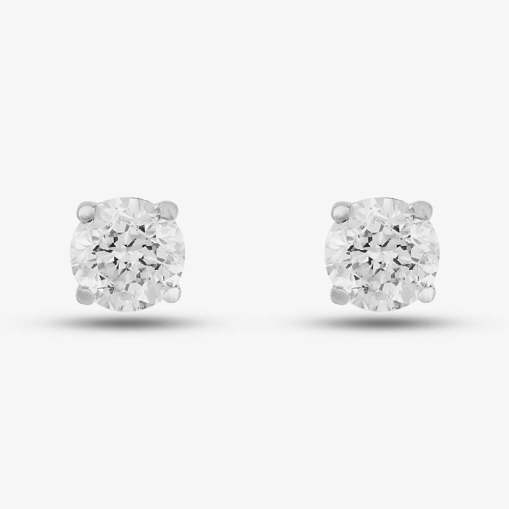 T.H.Baker T.H.Baker Women's 18ct White Gold 1.00ct Four Claw Diamond Stud Earrings TH0132528 in Silver - 2