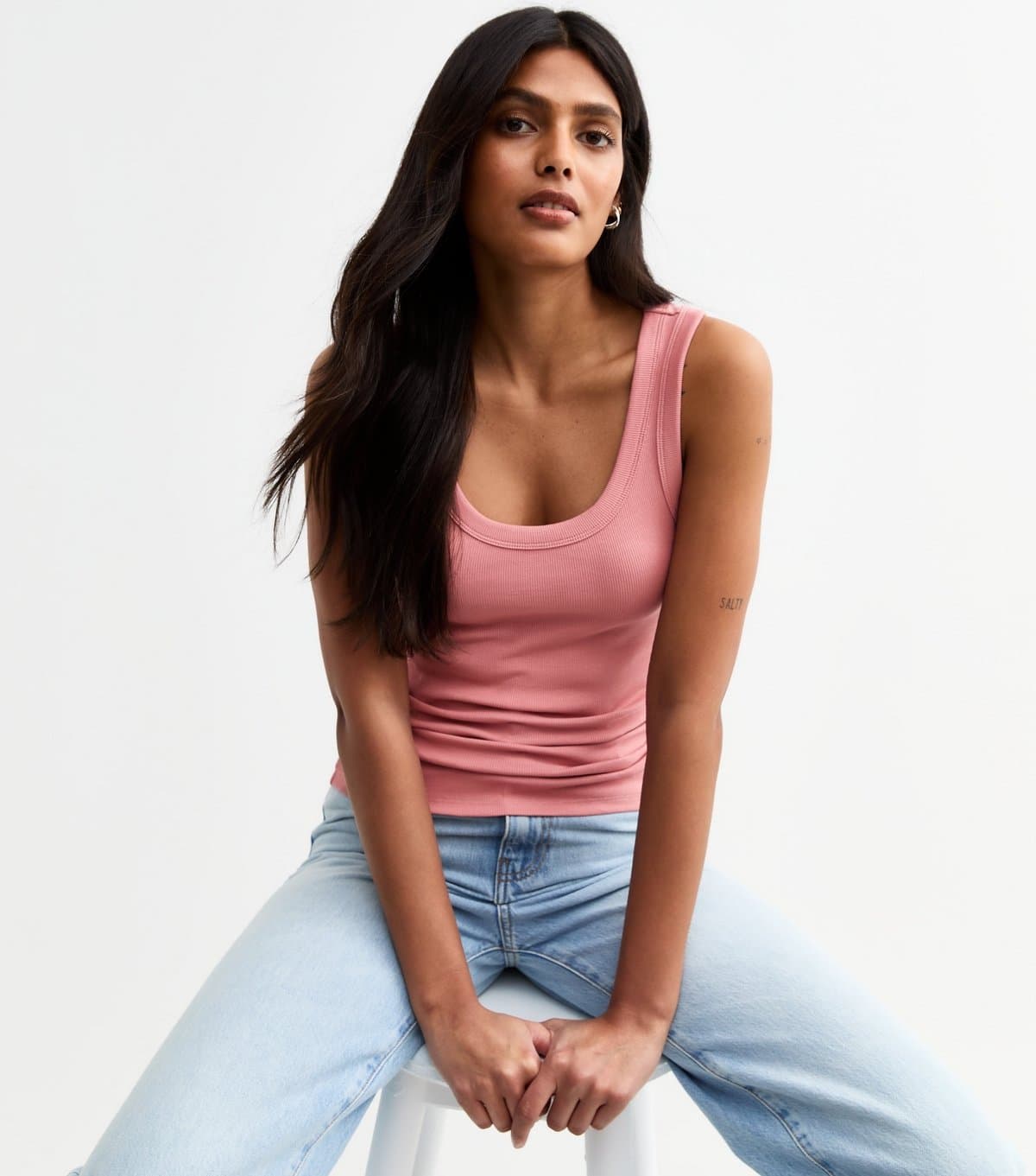 New Look Women's Pink Wide Strap Scoop Neck Ribbed Vest New Look