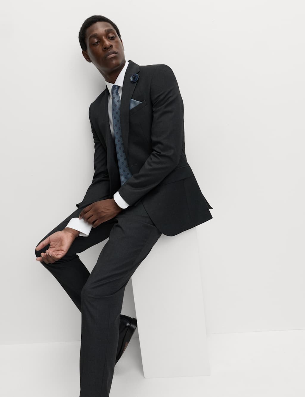 Marks & Spencer M&S 4pc Regular Fit Easy Iron Shirt and Tie Set Blue/White