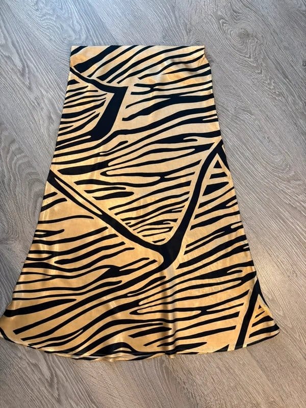 H&M Zebra Print Satin Midi Skirt in Black & Gold