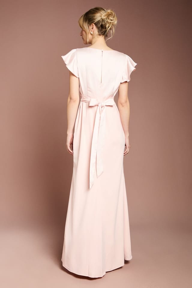 Coast Coast Women's Honoured V Neck Angel Short Sleeve Satin Maxi Bridesmaid Dress in Blush - 3