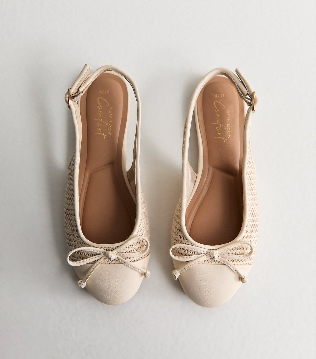 New Look Women's Off White Woven Slingback Ballerina Pumps Vegan New Look