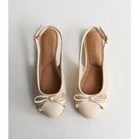 New Look Women's Off White Woven Slingback Ballerina Pumps Vegan New Look - 3
