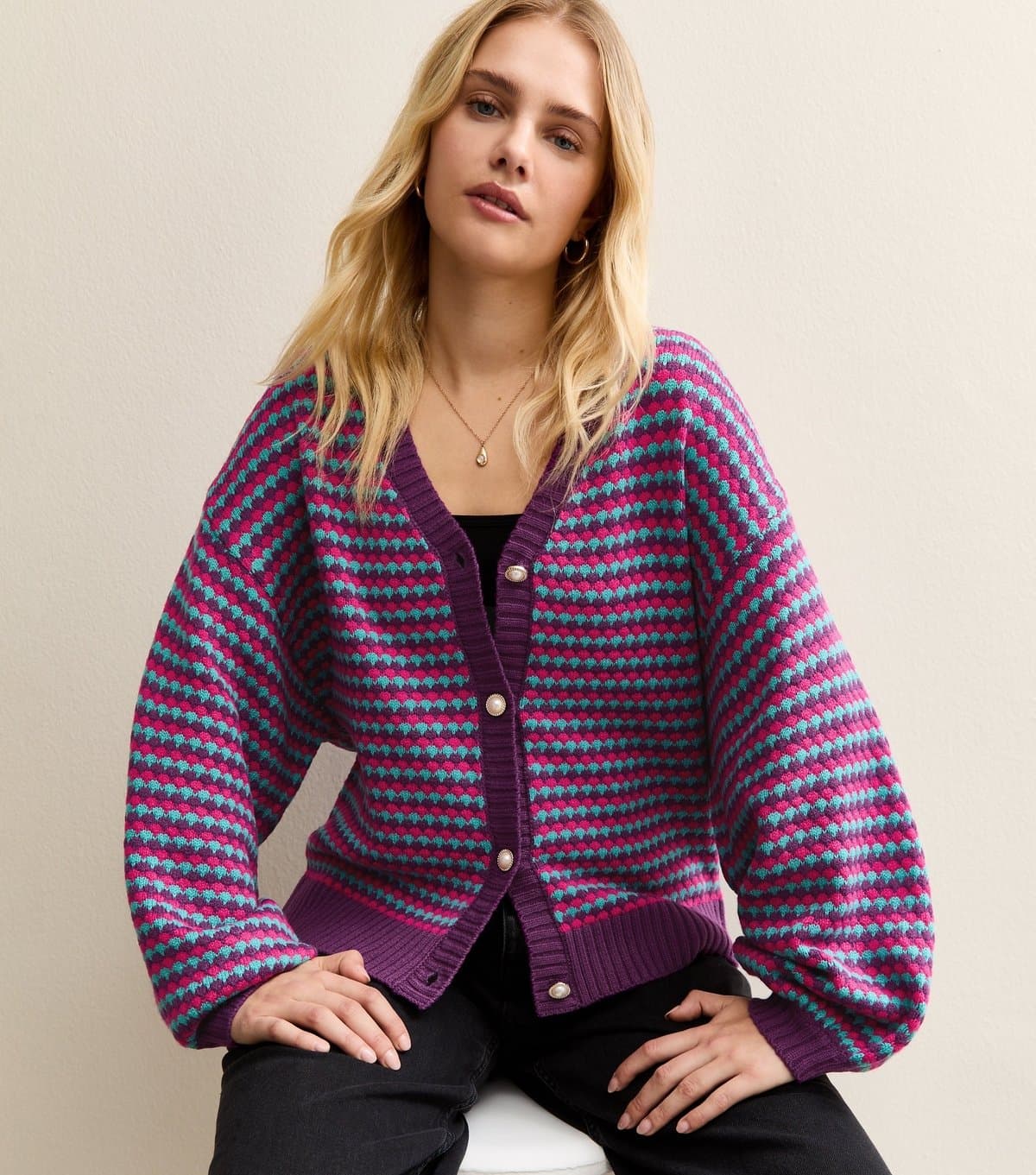 Sunshine Soul Women's Purple Oversized Striped Cardigan Sunshine Soul New Look