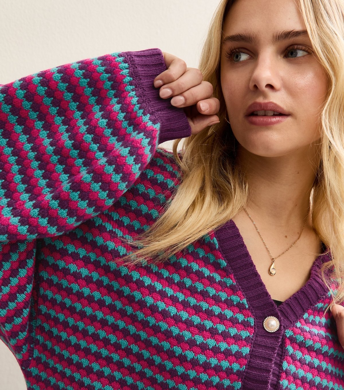 Sunshine Soul Women's Purple Oversized Striped Cardigan Sunshine Soul New Look - 2