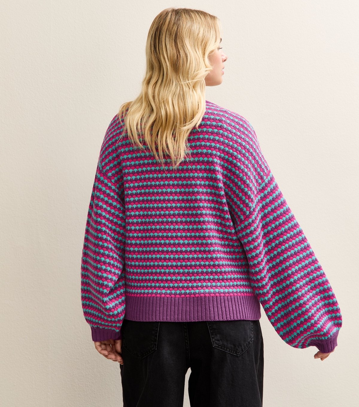 Sunshine Soul Women's Purple Oversized Striped Cardigan Sunshine Soul New Look - 4