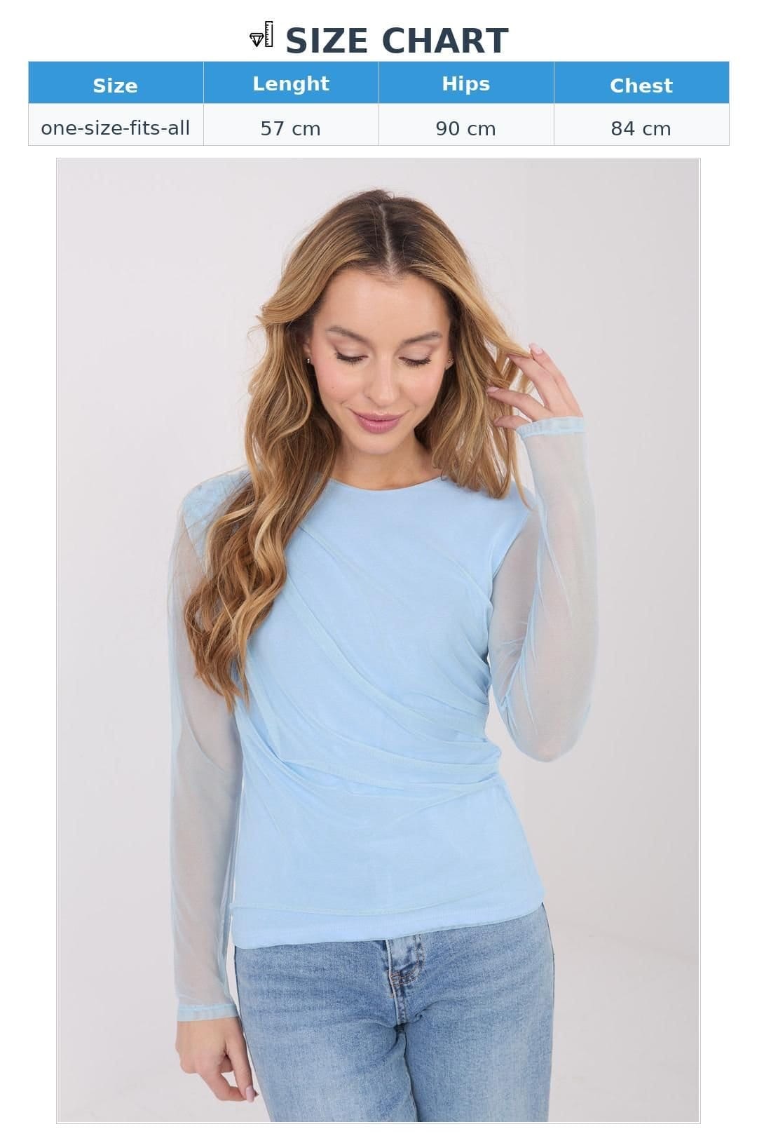 Love Lace Love Lace Women's Elegant Mesh Fitted Blouse with Pleats Style 223342 in Blue - 4