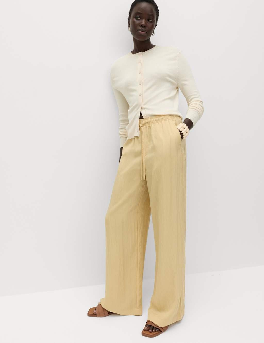 Marks & Spencer M&S Yellow Lyocell Rich Drawstring Wide Leg Trousers