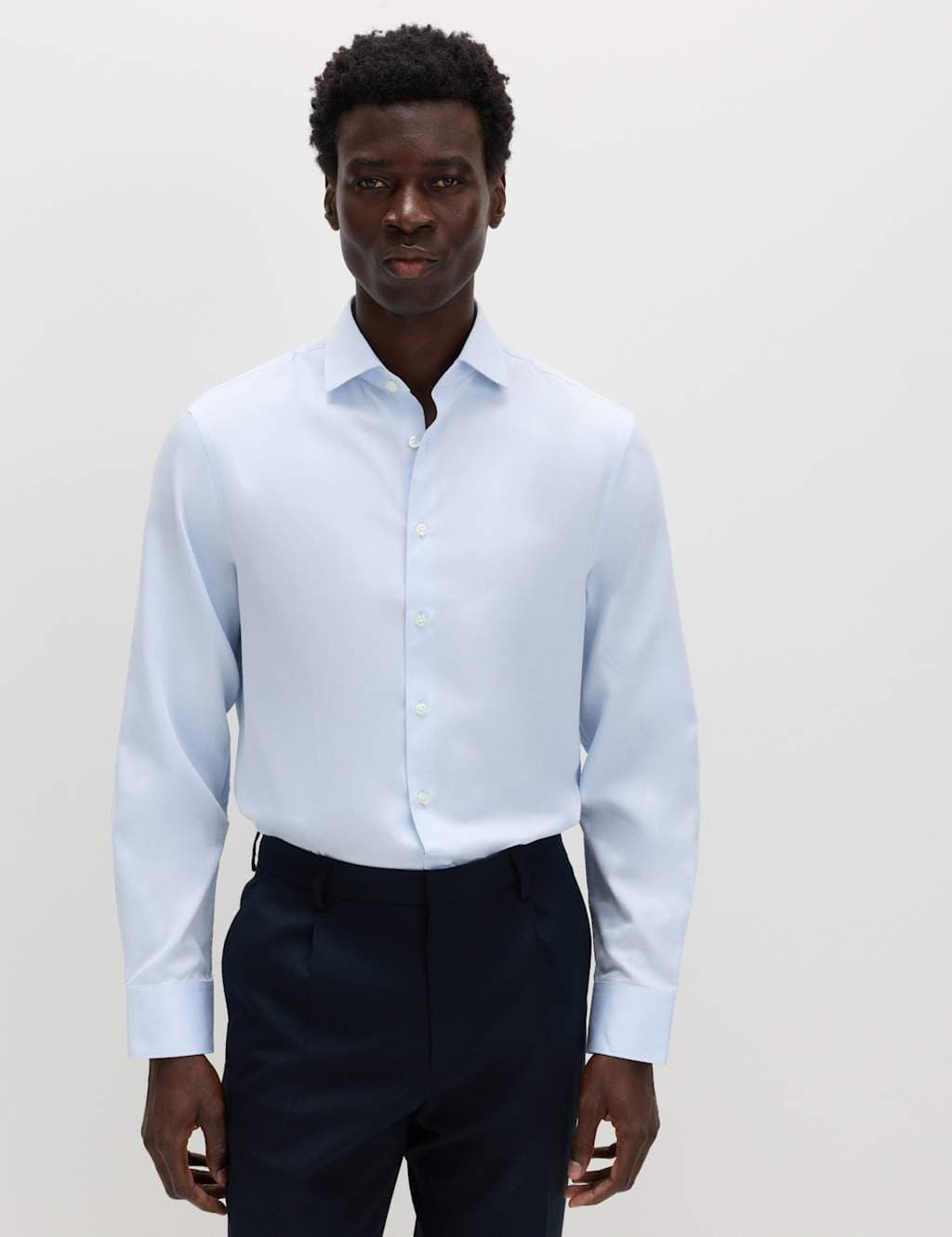 Marks & Spencer M&S Blue Cotton Blend Regular Fit Shirt
