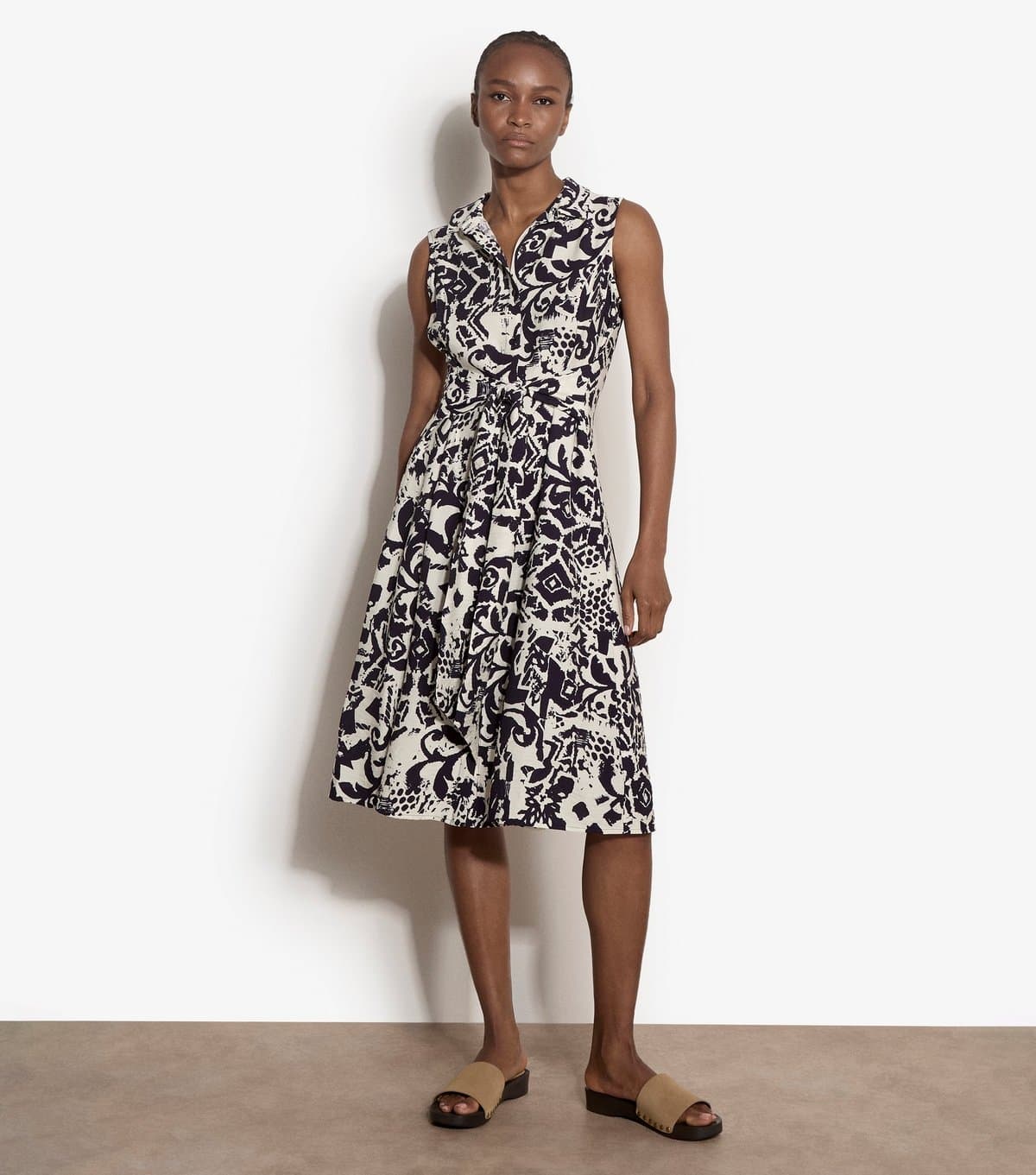 Apricot Women's Navy Tile Print Tie Front Shirt Dress Apricot New Look
