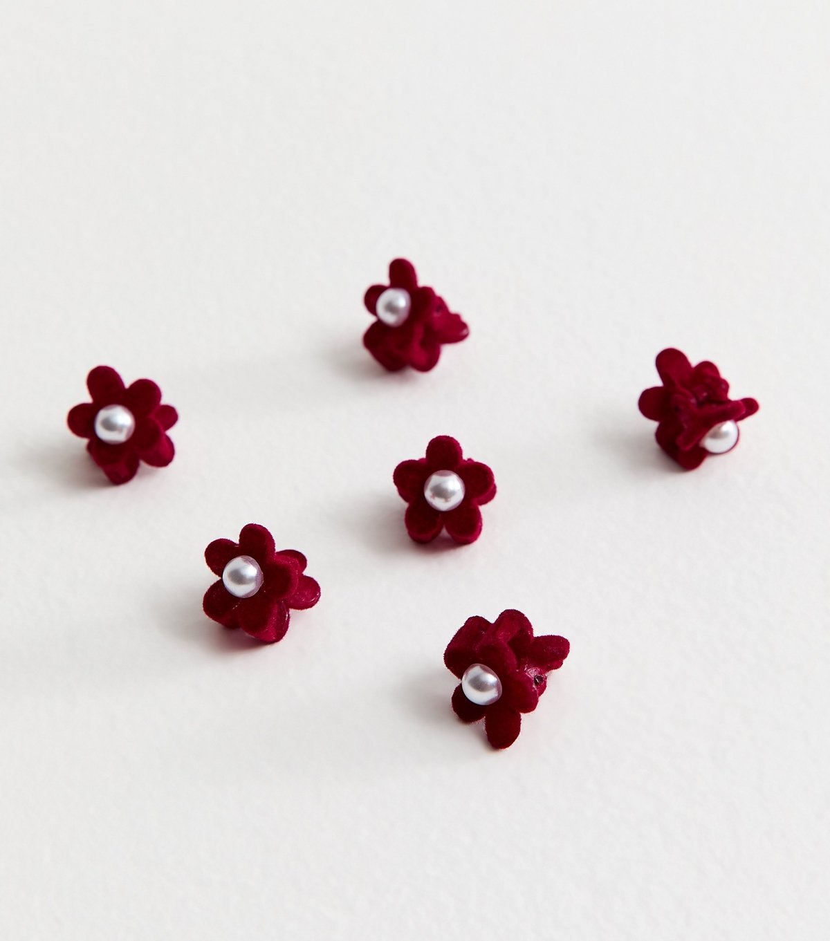 New Look Pack of 6 Burgundy Mini Faux Pearl Embellished Floral Hair Clips New Look - 1