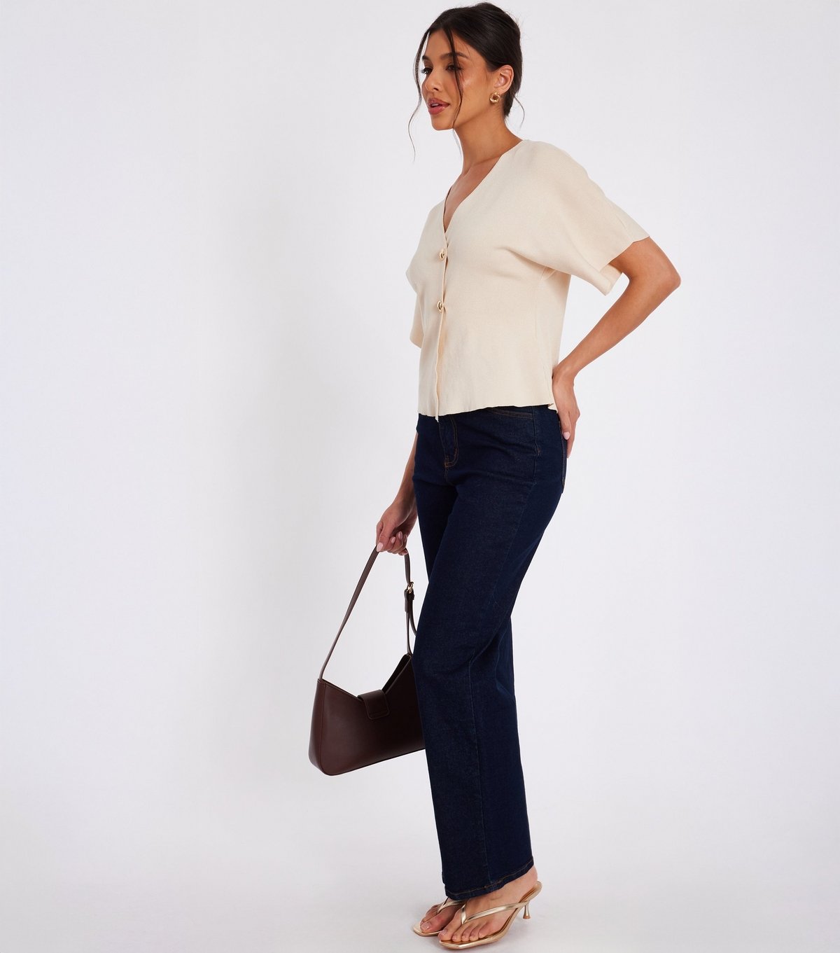 Quiz Women's Stone Knit Short Sleeve Cardigan Quiz New Look - 2