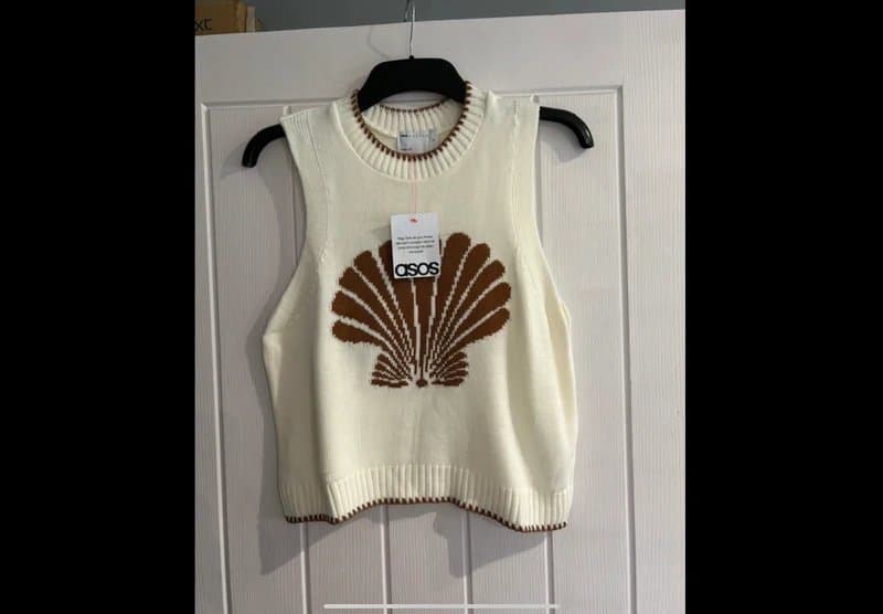 ASOS Design NWT Asos cream with brown shell summer knit tank vest top XS
