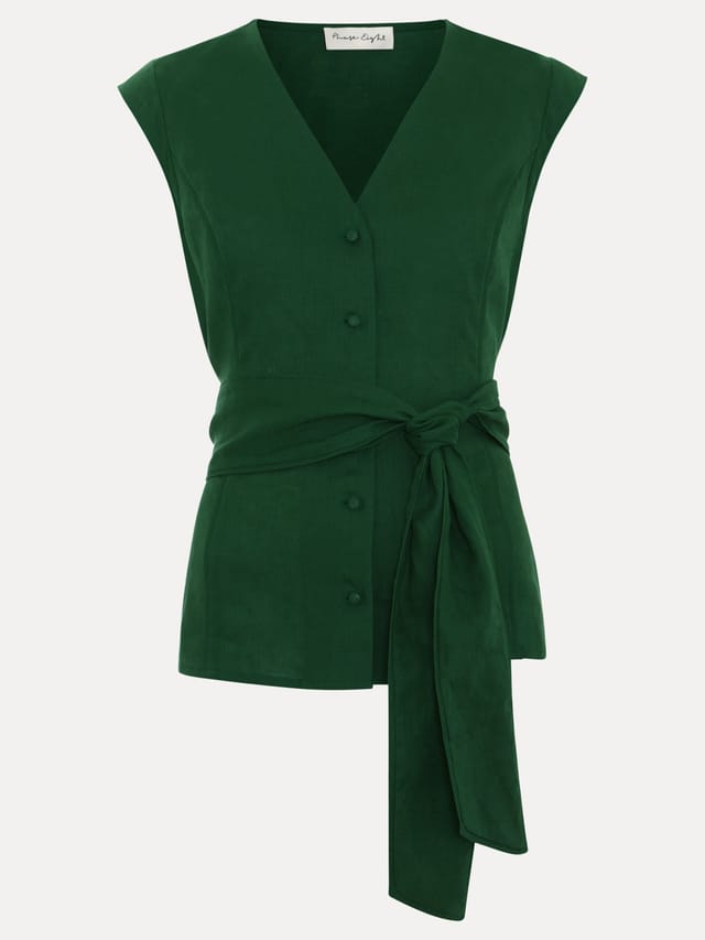 Phase Eight Phase Eight Women's Mariana Linen Tie Waist Top in Bottle Green - 2