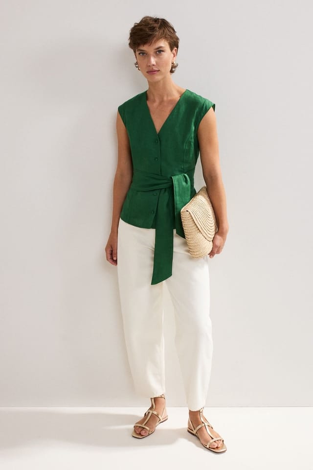 Phase Eight Phase Eight Women's Mariana Linen Tie Waist Top in Bottle Green - 3