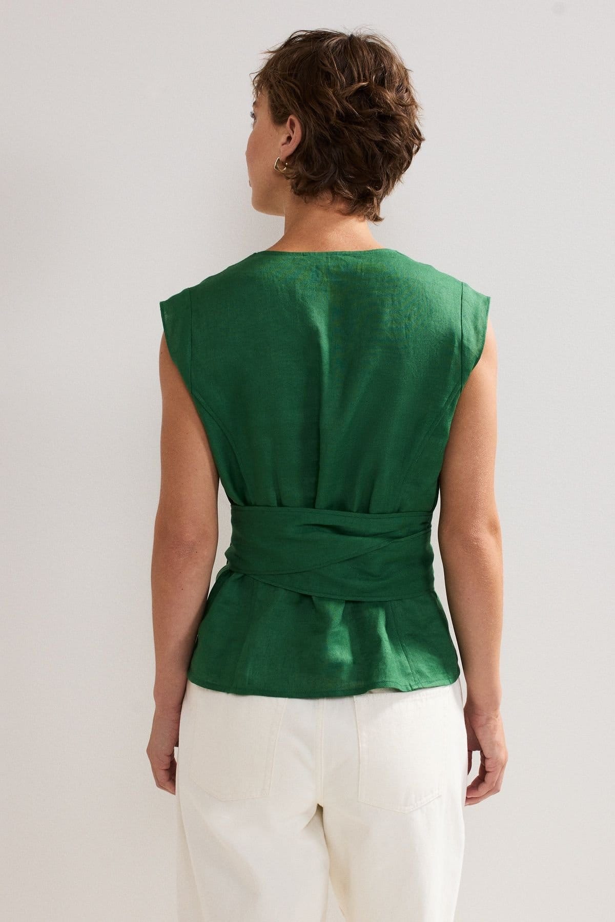 Phase Eight Phase Eight Women's Mariana Linen Tie Waist Top in Bottle Green - 4
