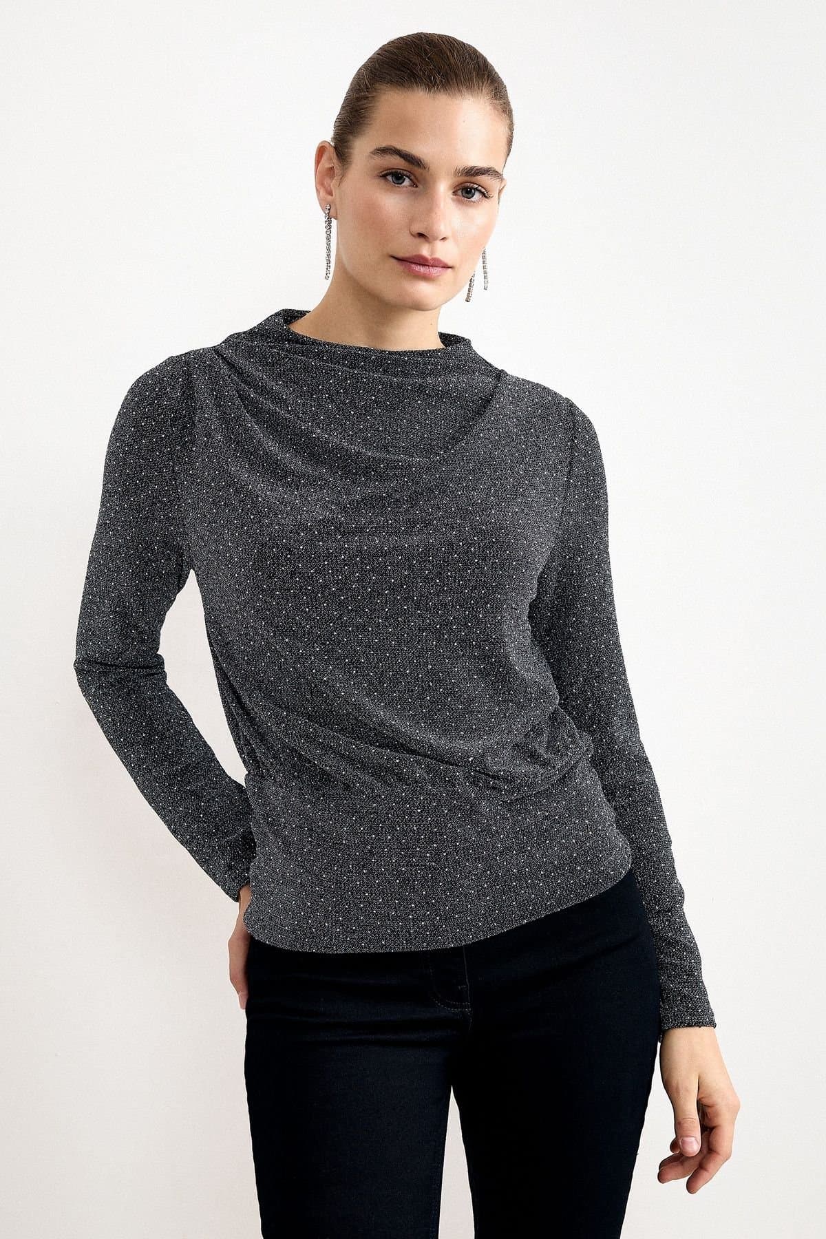 Phase Eight Phase Eight Women's Frosty Sparkle Cowl Neck Top in Metallic Silver