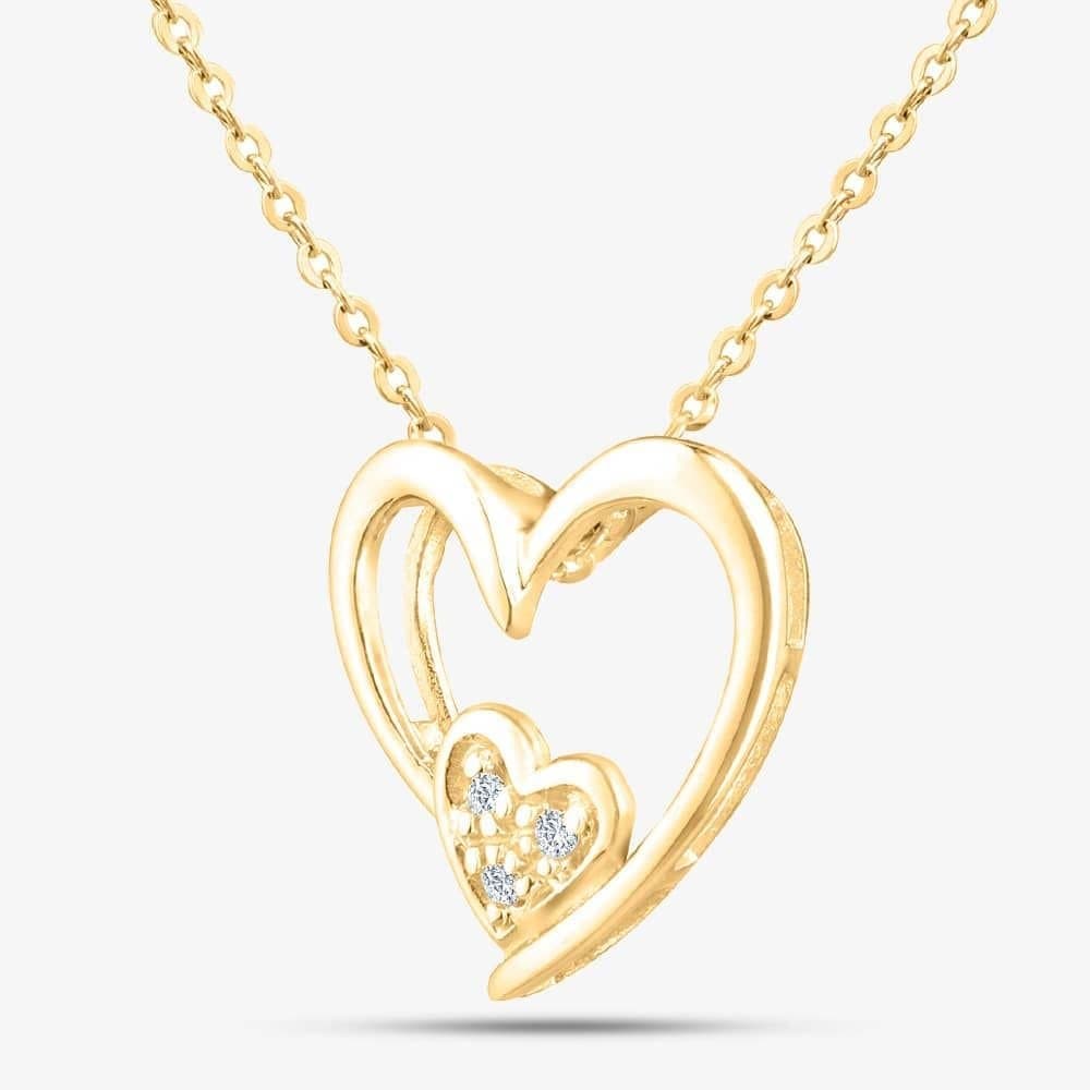 T.H.Baker T.H.Baker Women's 9ct Yellow Gold Double Heart Diamond Pendant Necklace PP03110Y