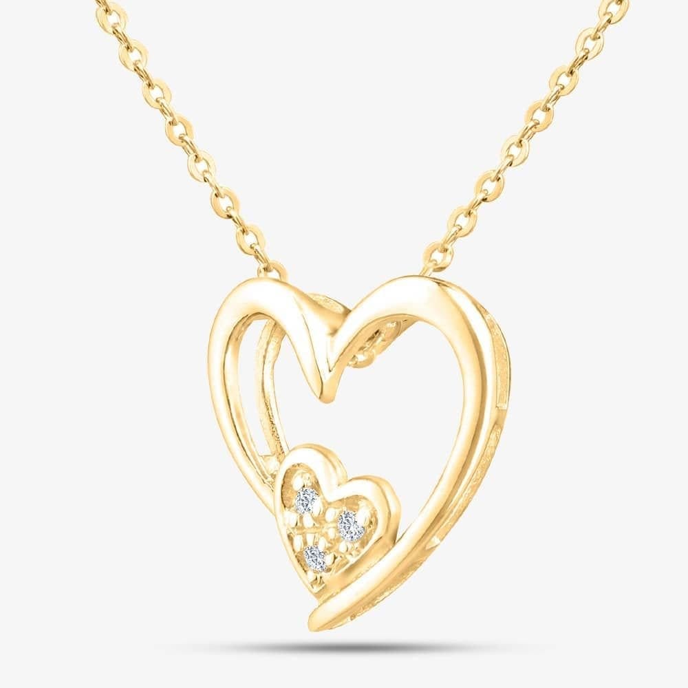 T.H.Baker T.H.Baker Women's 9ct Yellow Gold Double Heart Diamond Pendant Necklace PP03110Y - 1