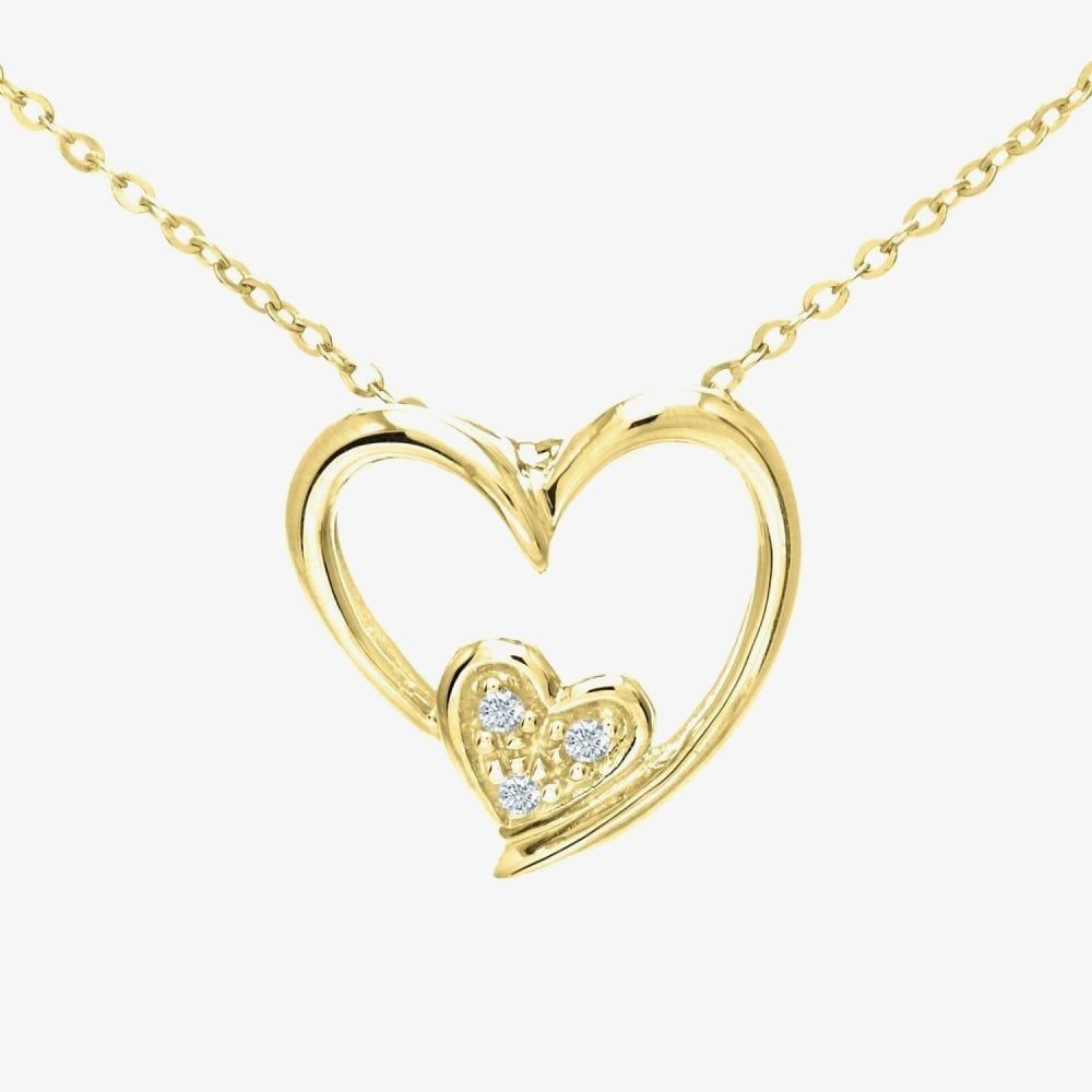 T.H.Baker T.H.Baker Women's 9ct Yellow Gold Double Heart Diamond Pendant Necklace PP03110Y - 2