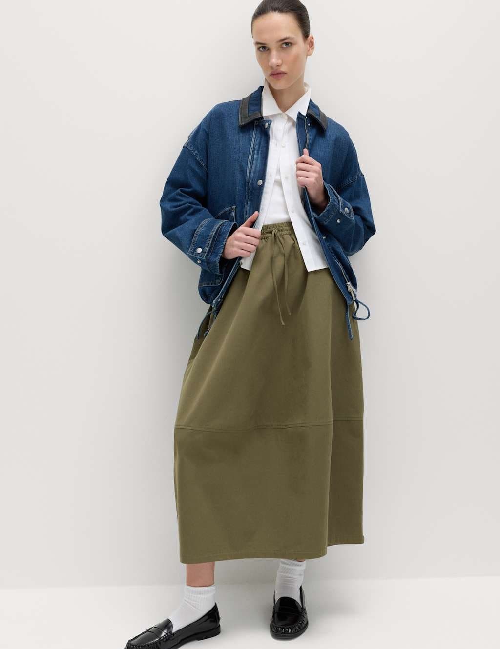 Marks & Spencer M&S Olive Pure Cotton Midi Skirt