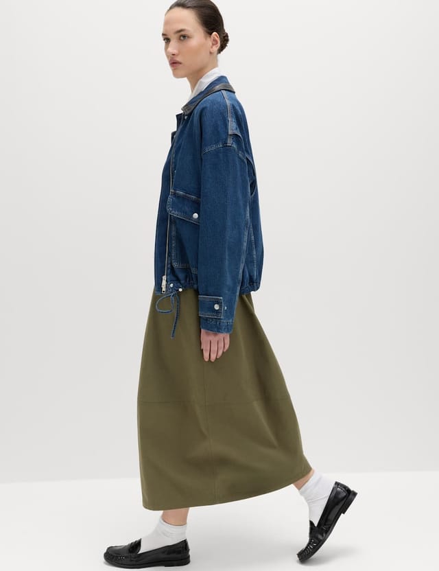 Marks & Spencer M&S Pure Cotton Cocoon Shape Midi Skirt Olive - 3