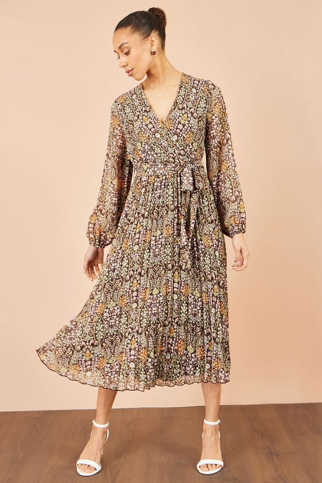 Yumi Yumi Women's Ditsy Floral Pleated Midi Dress in Brown - 3
