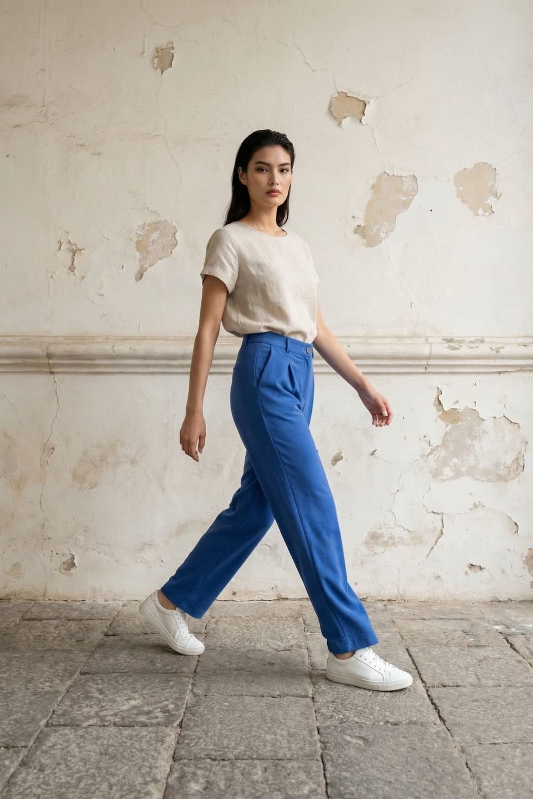 MyFashion MyFashion Women's High-Waist Straight-Leg Crepe Trousers in Bright Blue