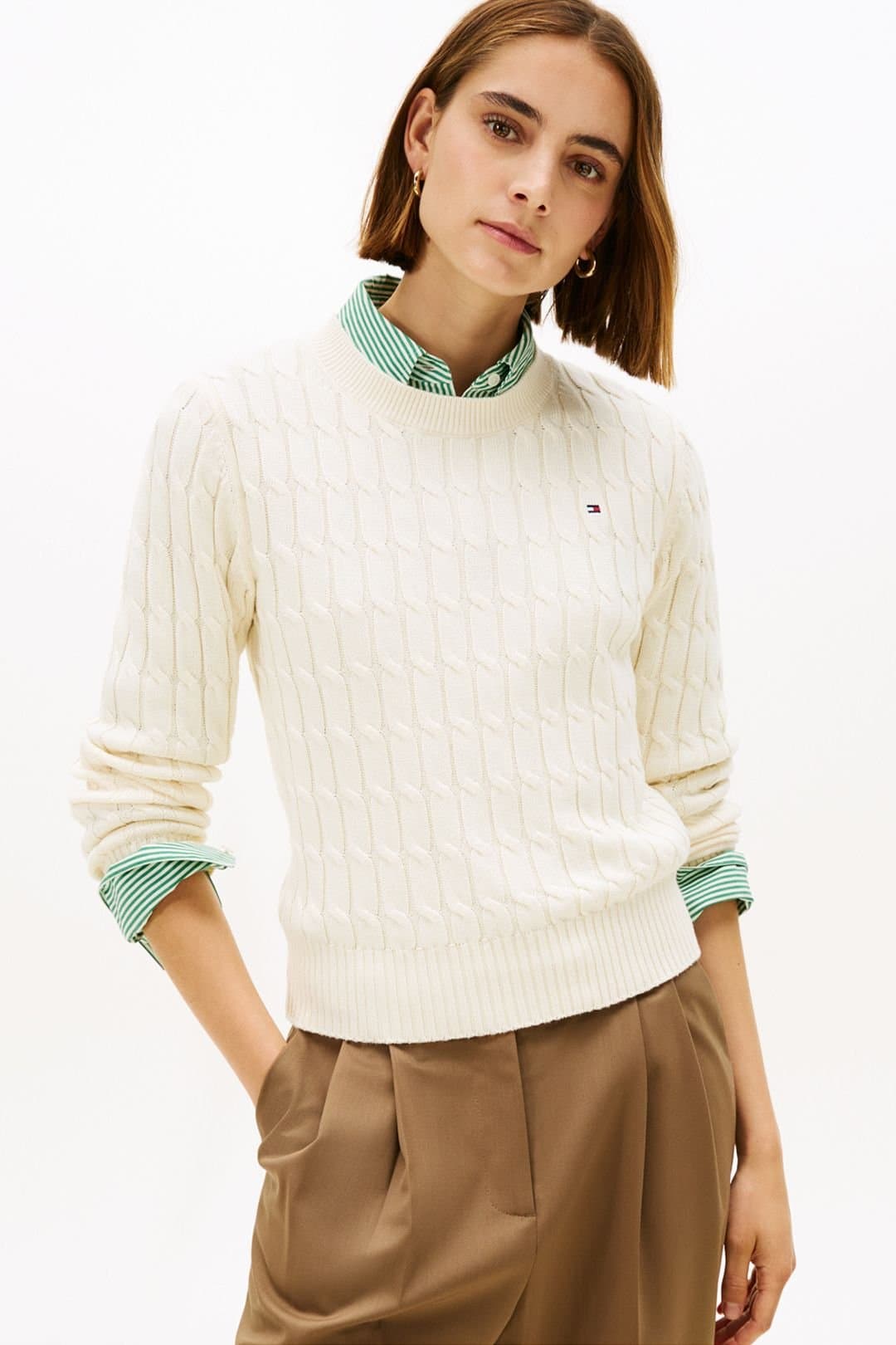 Tommy Hilfiger Tommy Hilfiger Women's Cable Knit Crew Cream