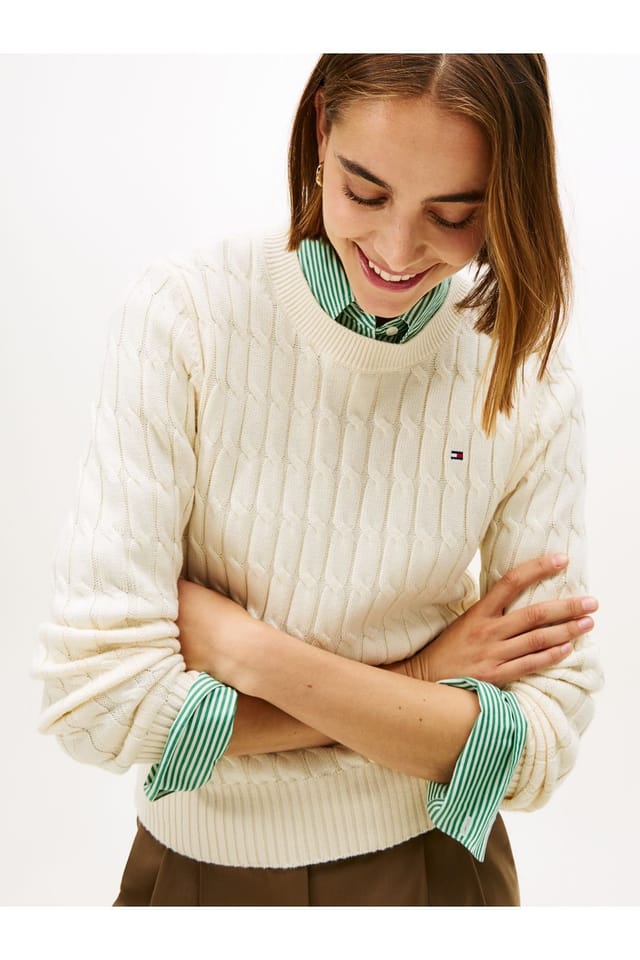 Tommy Hilfiger Tommy Hilfiger Women's Cable Knit Crew Cream - 3