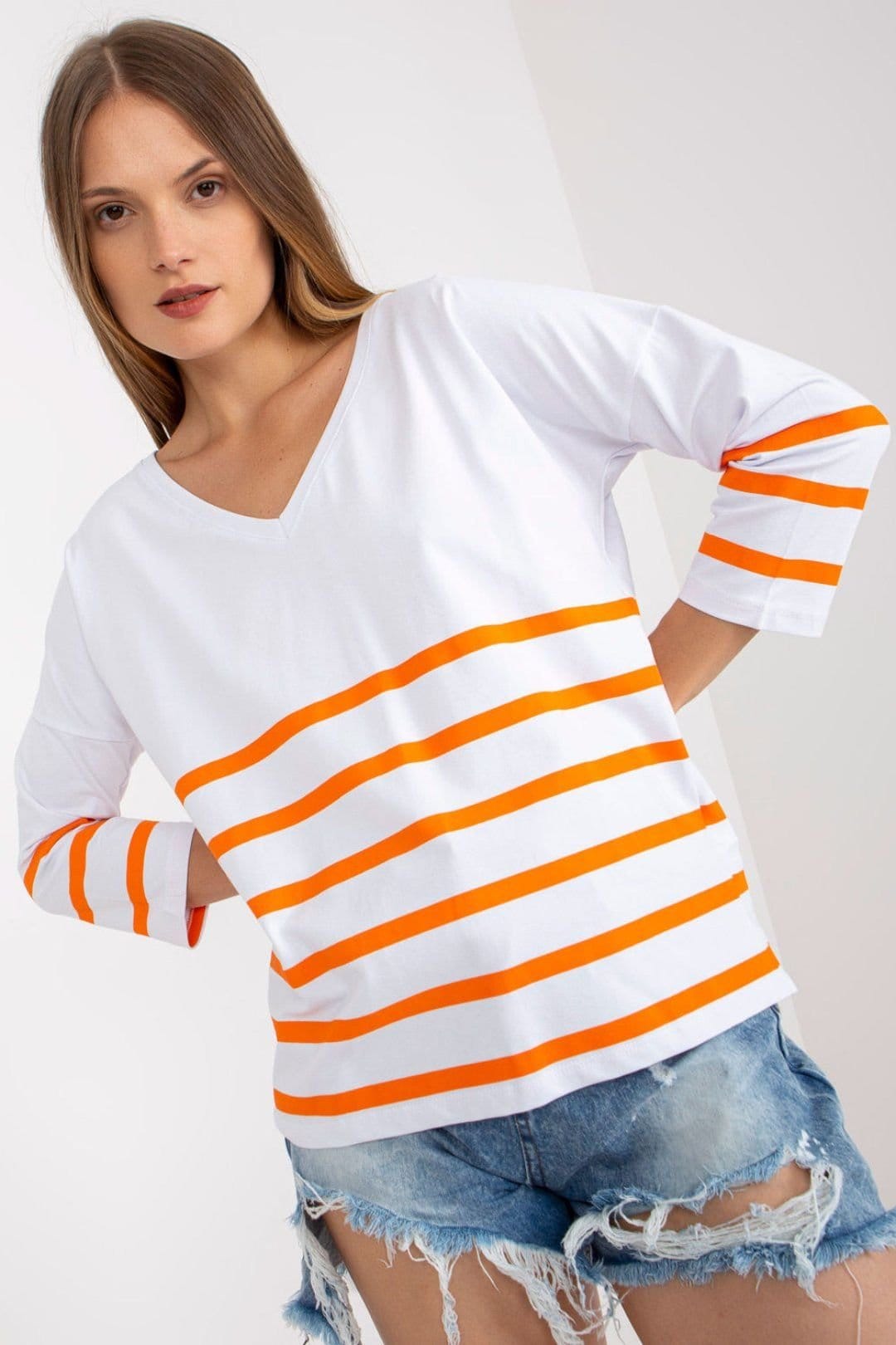 Love Lace White 3/4 Sleeve Heart Striped Blouse