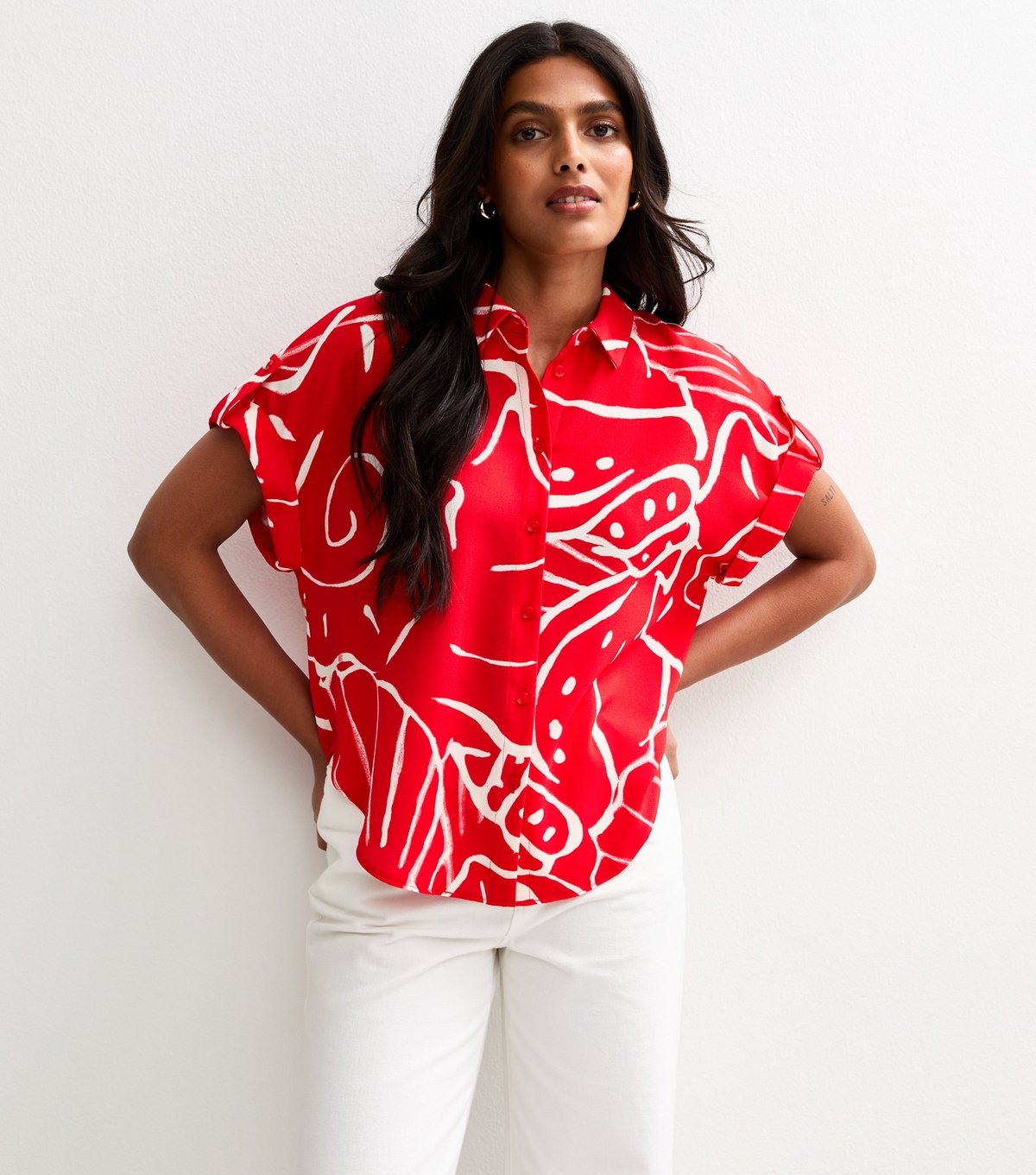 New Look Women's Red Shell Print Short Sleeve Resort Shirt New Look - 2