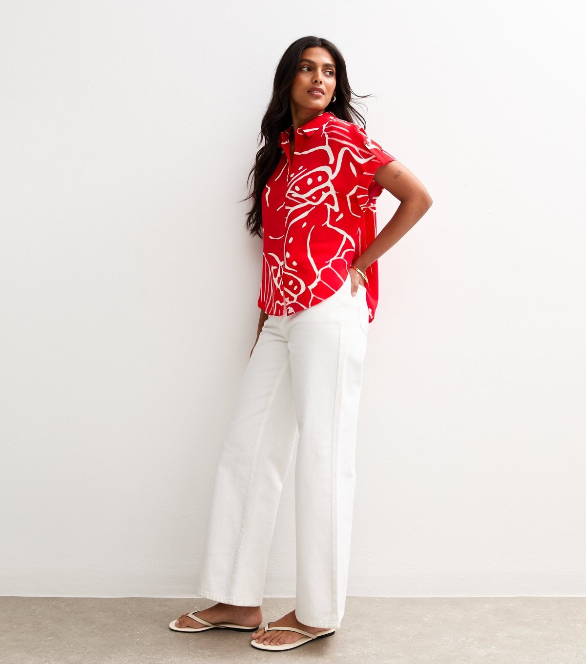 New Look Women's Red Shell Print Short Sleeve Resort Shirt New Look - 3