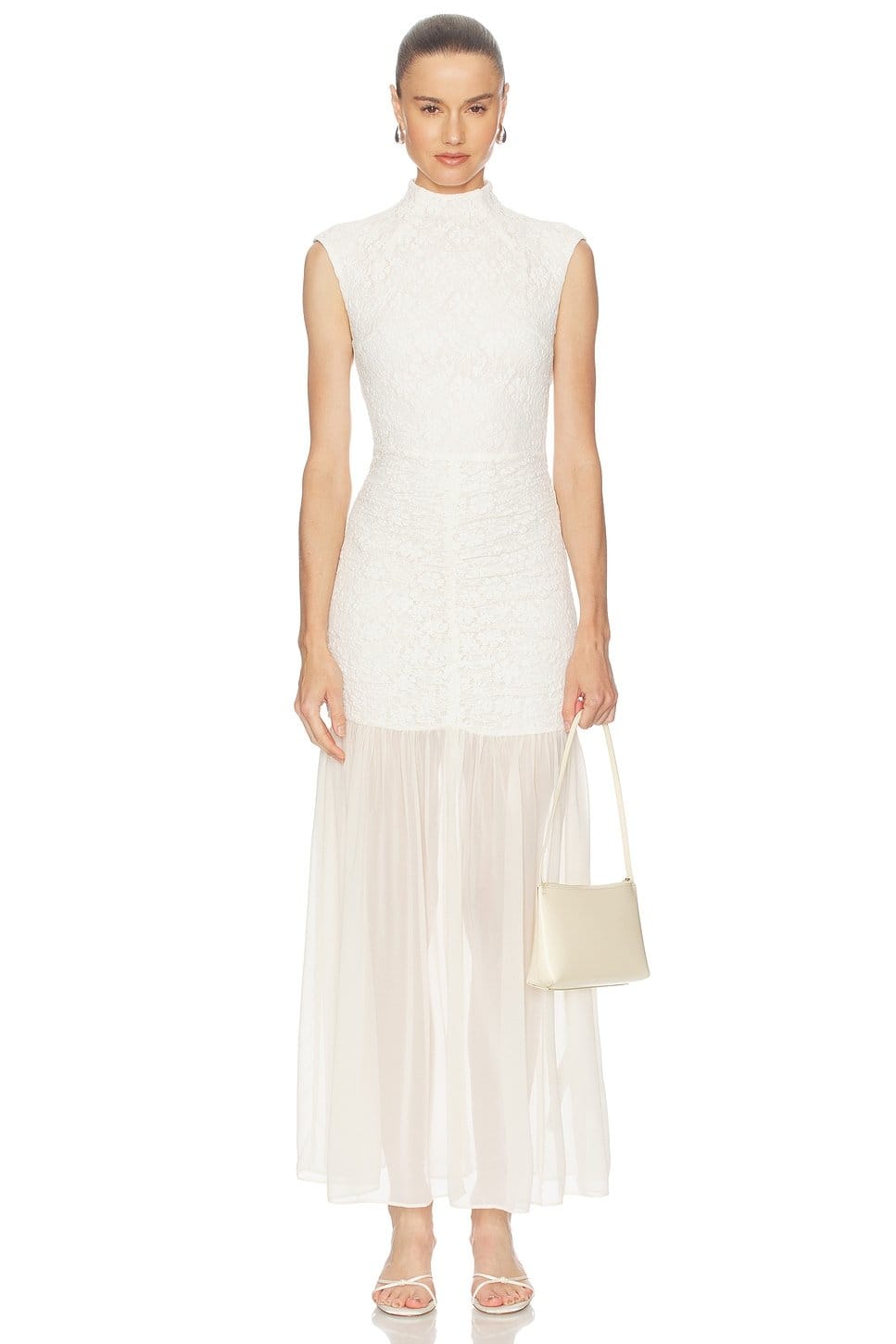 Revolve Egret Lace Ruched Maxi Dress