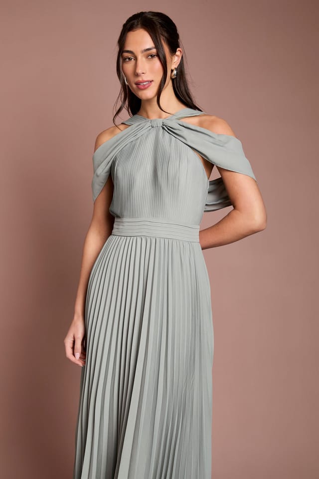 Coast Coast Women's Pleat Cold Shoulder Bridesmaid Dress in Sage - 2